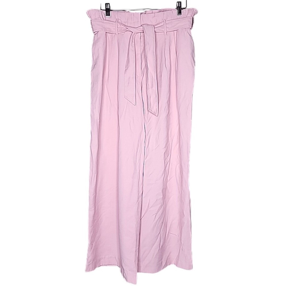 Denim 24/7 Paper Bag Waist Wide Leg Pants 14W Pink Belted High Rise Pockets